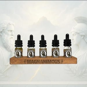 Aceite para barba totalmente natural Magnanimous Flights (elija 5 aromas del menú de aromas más grande de la industria) ¡Soporte de bandeja de madera incluido!