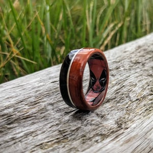 Padauk & Ebony Wood Ring with Sterling Silver with Deadpool Comic Book Secret Identity Liner - Bentwood