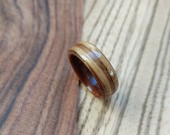 Zebrano Wood and Santos Rosewood Bentwood Ring