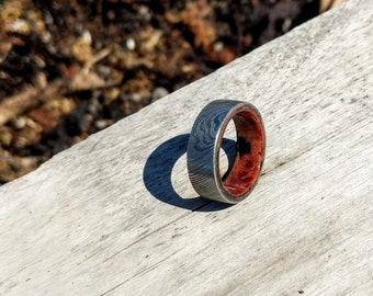 Damascus Steel and  Pellin Burl Wooden Ring - Bentwood