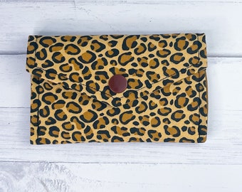 Brown Leopard Print Credit Card Holder | Small Snap Card Wallet | Travel Wallet | Coin Pouch | Wild Jungle Cat Leopard Cheetah Print