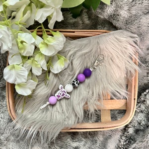 Purple Cow Print Beaded Keychain | Silicone Bead Keychain | Cow Keychain | Cow Keyring | Purse Charm | Zipper Pull | Cow Lover