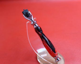 Mach 3 razor handle fathers day christmas present chrome metal finish and a resin handle red black white swirl pattern