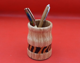 handmade pen pot organizer birthday present gift spalted beech timber wood wooden desk tidy round