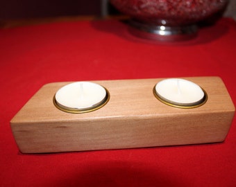 Stunning wooden tealight holder handmade Meranti hardwood with two gold coloured inserts rememberance memorial candle birthday