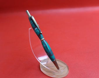 handmade green red and white acrylic propelling pencil antique brass  finish black velvet pencil pouch present somebody hard to buy for