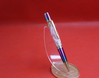 Sierra Ballpoint Pen gold black and rainbow colour pink and clear acrylic in velvet case gift for retirement birthday christmas mothers day