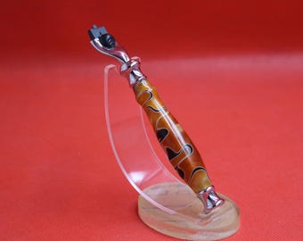 Handmade orange and black acrylic resin RH06 Mach 3 Razor Handle chrome finish metal parts