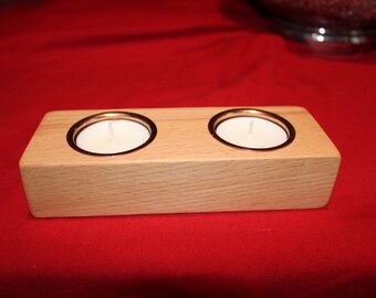 Stunning wooden tealight holder handmade Beech hardwood with one gold coloured insert rememberance memorial mum dad mummy candle birthday