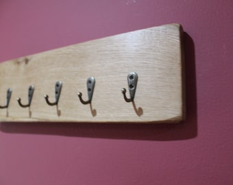 Reclaimed Oak Key holder 5 hooks antiqued brass hook hanger