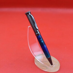 Handmade Gun metal twist pen with snake skin pattern metal and a blue green acrylic centre christmas gift present fathers day