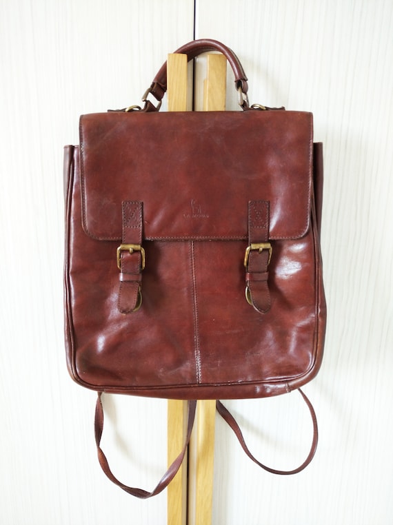 Vintage lA MODA leather backpack ,Brown leather ba