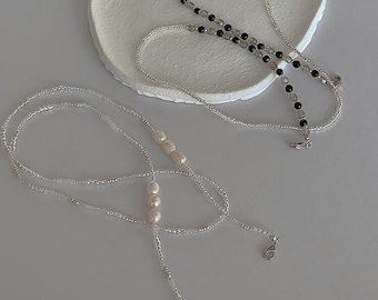 White Black Beaded Glasses Chain, White Gold Eyeglass Necklace Strap, Minimalist Handmade Sunglass Lanyard for Women and Men