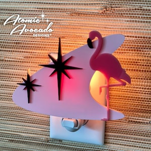 Mid Century Modern &quot;Atomic Flamingo&quot; Night Light | Ambient Lighting | MCM Decor | Retro Flamingo Boomerang | Atomic Avocado Designs®