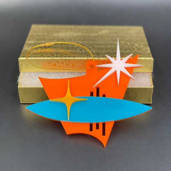 Mid Century Modern Christmas Ornament | "Uptown" Design | Holiday Decor | Retro Googie Sign | Atomic Avocado Designs®