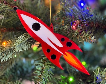 Retro Rocket Christmas Ornament |  Mid Century Modern Holiday Decor | Atomic Avocado Designs®