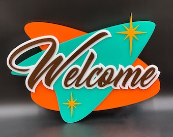 3D Mid Century Modern "Metropolis" Welcome Sign | Family Name Sign | Retro Decor | Wall Art | House Numbers | Atomic Avocado Designs®