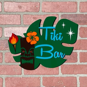 3D Mid Century Modern "Tiki Bar" Sign | Tropical Palm Leaf Style | Wall Art | Retro Decor | Atomic Avocado Designs®