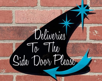 Mid Century Modern "Delivery" Sign | Boomerang | Instructional Sign | Side Door | Garage Entry Sign | Packages | Atomic Avocado Designs®