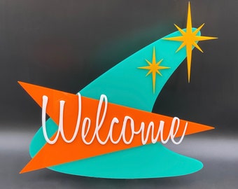 3D Mid Century Modern “Atomic Boomerang" Welcome Sign | Retro Wall Art | Mid Century Decor | Googie Style | Atomic Avocado Designs®