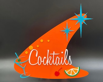 3D Mid Century Modern Atomic "Cocktail" Sign | Cocktail Lounge | Happy Hour | Bar Sign| Wall Art | Retro Decor | Atomic Avocado Designs®