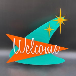 3D Mid Century Modern “Atomic Boomerang" Welcome Sign | Retro Wall Art | Mid Century Decor | Googie Style | Atomic Avocado Designs®