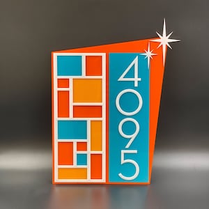 3D Mid Century Modern "Mondrian" Address Sign | Modern House Numbers | Wall Art | Retro Decor | Atomic Avocado Designs®