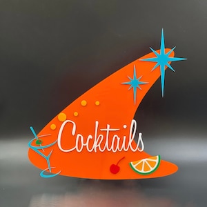 3D Mid Century Modern "Atomic Cocktails" Sign | Lounge | Mid Century Modern Wall Art | Retro Bar | Happy Hour | Atomic Avocado Designs®