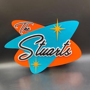 Mid Century Modern "Metropolis" Family Name Sign: Retro Space Age Boomerang