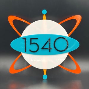 Mid Century Modern "Atomic Globe" Address Sign | Modern House Numbers | Retro Decor | Wall Art | Space Age | Atomic Avocado Designs®