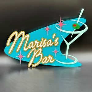 Mid Century Modern "Boomerang Bar" Sign | Personalized | Cocktail Lounge | Happy Hour  | Wall Art | Retro Decor | Atomic Avocado Designs®