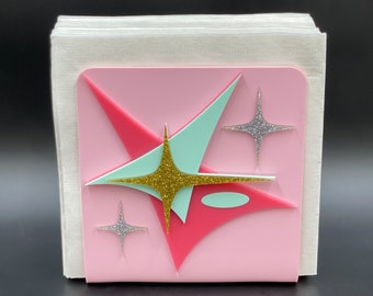 Mid Century Modern Napkin Holder | "Space Age" Design | Sparkle Stars | Envelope - Mail Holder | Atomic Avocado Designs