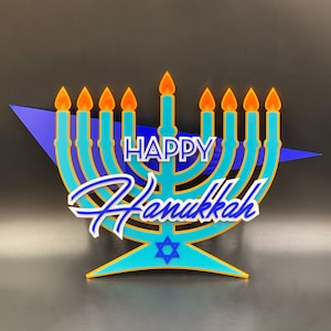Mid Century Modern &quot;Happy Hanukkah&quot; Sign | Holiday Decor | Festival of Lights | Chanukah | Menorah | Atomic Avocado Designs®