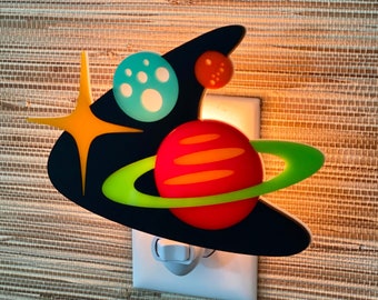 Mid Century Modern Night Light | "Space" Design | Space Age Light | Galaxy Planets | Outer Space | Saturn | Atomic Avocado Designs®
