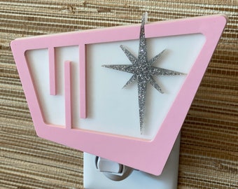Mid Century Modern Night Light | "Pink Starlite II" Design | Ambient Lighting | Plug In Wall Light | Atomic Avocado Designs®