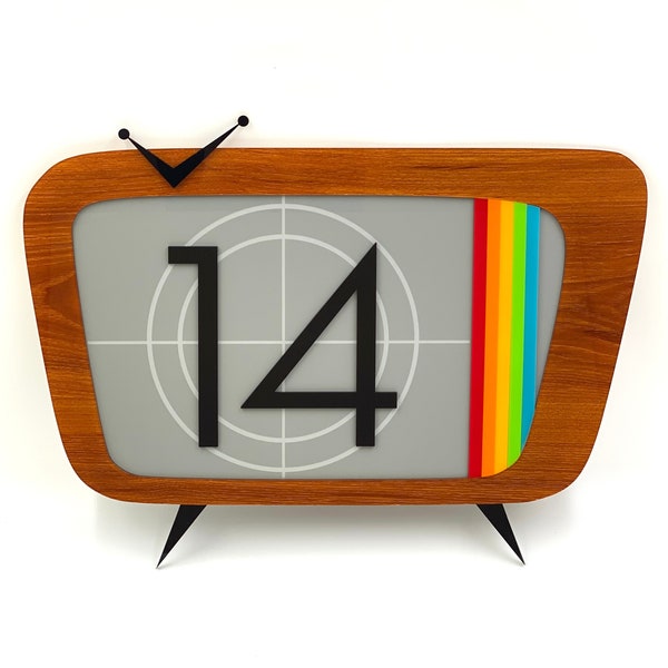 Signo de dirección "Atomicolor II" moderno de mediados de siglo 3D / Televisión retro / TV de estilo vintage / Decoración de arte de pared moderna / Diseños de aguacate atómico®