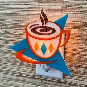 Handcrafted &quot;Coffee Cup&quot; Night Light | Coffee Bar Decor | Retro Kitchen | Cup and Saucer | Vintage Style Mug | Atomic Avocado Designs®