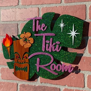 3D Mid Century Modern SPARKLE "Tiki" Sign | Tropical Palm Leaf Style | Wall Art | Retro Decor | Atomic Avocado Designs®