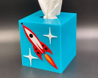 Mid Century Modern Tissue Box Cover | &quot;Space Race&quot; Design | Retro Style Tissue Box | Atomic Rocket | Modern Decor | Atomic Avocado Designs®