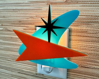 Mid Century Modern Night Light | &quot;Atomic Boomerang&quot; Design | Retro Boomerang Wall Light | Atomic Decor | MCM | Atomic Avocado Designs®