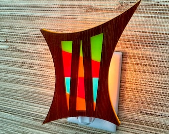 Mid Century Modern Night Light | "Nova" Design | Retro Light | MCM Architecture Inspired | Stained Glass Style | Atomic Avocado Designs®