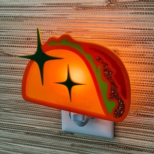 Handcrafted &quot;Atomic Taco&quot; Night Light | Food Night Light | Mexican Kitchen Decor | Cinco de Mayo | Kitchen Decor | Atomic Avocado Designs®