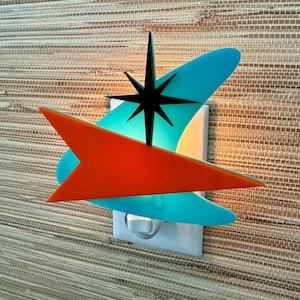Mid Century Modern Night Light | &quot;Atomic Boomerang&quot; Design | Retro Boomerang Wall Light | Atomic Decor | MCM | Atomic Avocado Designs®