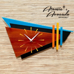 Grote moderne 'ModLine'-wandklok uit het midden van de eeuw | 22,25 x 13,5 inch (b x h) | Retro muurdecoratie | Eames-tijdperk | MCM jaren 60 | Atomic Avocado Designs®