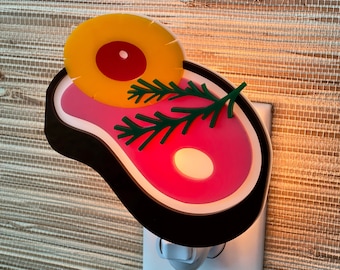 3D Handcrafted "Ham Steak" Night Light | Pineapple | Retro Kitchen Decor | Nostalgic Food | Rosemary | Easter | Atomic Avocado Designs®