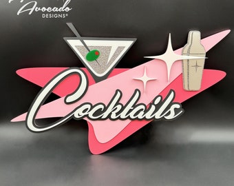 Handcrafted Mid Century Modern "Shaken, Not Stirred" Sign | Retro Bar Decor | Cocktails | Martinis | MCM Wall Art | Atomic Avocado Designs®