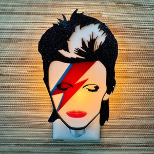 Handcrafted &quot;Bowie&quot; Night Light | David Bowie-Inspired | Aladdin Sane | Starman | Ziggy Stardust | Musician | Atomic Avocado Designs®