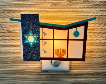 Mid Century Modern Night Light | "Home for the Holidays" Hanukkah Edition | Menorah | Putz Style | Butterfly House | Atomic Avocado Designs®