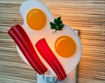 3D Handcrafted "Bacon and Eggs" Night Light | Kitchen Decor | Breakfast Food | Air BnB | Plug In Wall Light | Atomic Avocado Designs®