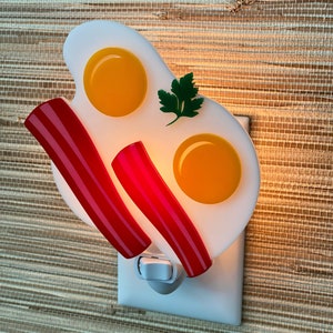 3D Handcrafted Bacon and Eggs Night Light Kitchen Decor Breakfast Food Air BnB Plug In Wall Light Atomic Avocado Designs® image 1